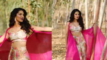 Sunny Leone being a wood fairy in pink floral prints!