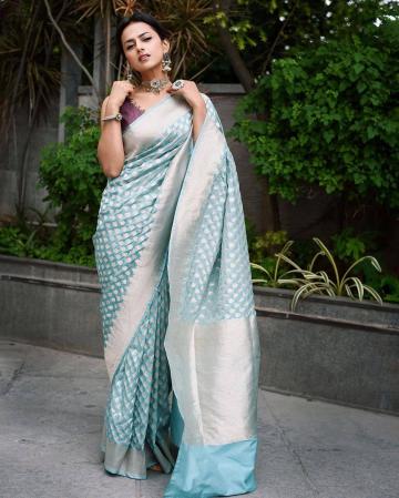 Shraddha Srinath was recently spotted in a dull turquoise and silver saree from Taneira that has us interested.  - Fashion Models
