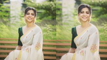 Madonna ready for Onam in this chetthi pattern Kerala saree 