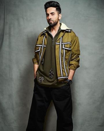 The current 'Dream Girl' of all of Indian – Ayushmann Khurrana – attended a round of interviews wearing this jacket ensemble in cool khaki green shades - Fashion Models