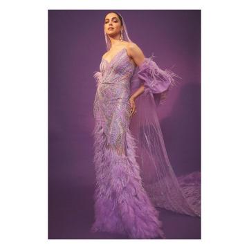 Deepika Padukone-Singh is still happily hung over from the wedding, as is evident from this racy gown with a bridal looking purple lace veil - Fashion Models
