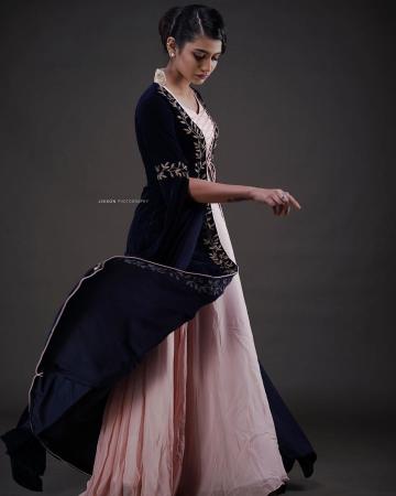The Outfit from Mloft has a purple velvet cape with leaf embroidery and the pink collared dress inside has a pretty lace tie front - Fashion Models