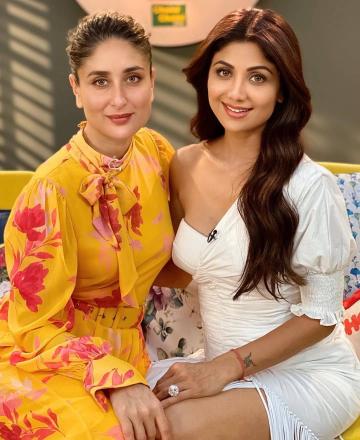 Shilpa Shetty went to the Do the Ishq radio show with Kareena  Kapoor Khan, wearing this white one-shoulder outfit and green heels from Public Desire - Fashion Models