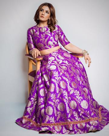 The Matr actor was wearing this purple lehenga with gold floral motifs from Raw Mango and we're bemused because of the overload of colour and motifs - Fashion Models