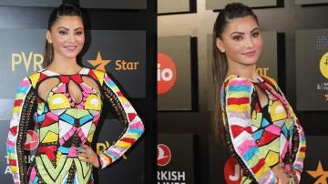 Urvashi Rautela looking sexy in an abstract print dress