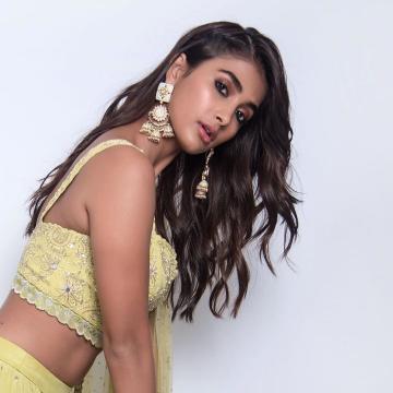 Pooja Hegde was recently spotted in this lime yellow lehenga from Monika Nidhi - Fashion Models