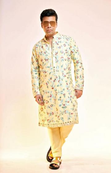 The pastel kurta has beautiful brushwork and is paired with a fitting pajama - Fashion Models