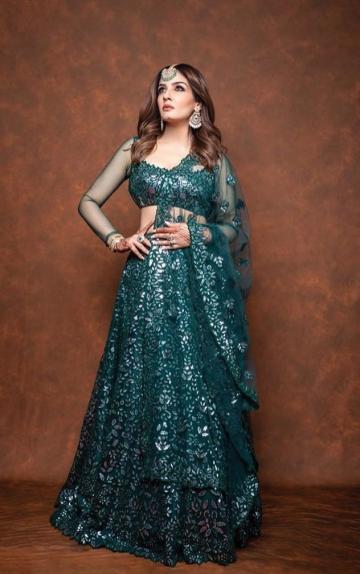 Actress Raveena Tandon Charming Looks in Green Outfit