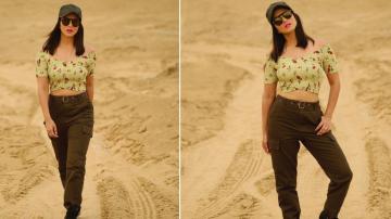 Sunny Leone is ready for a dirt-road trek in this casual ensemble