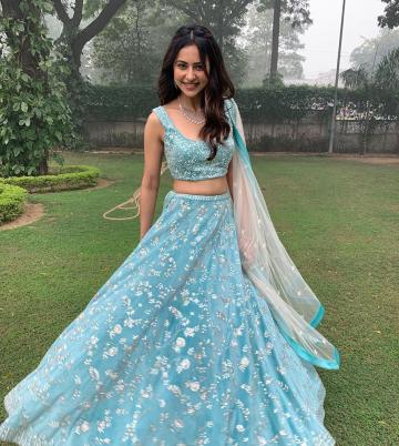 Rakul Preet was spotted in this blue lehenga from Mishru, which won us over by its simple charm - Fashion Models