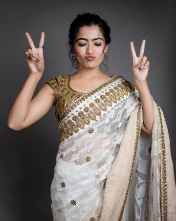 Rashmika Mandanna was recently seen in this beautifully worked saree from House of Three  - Fashion Models