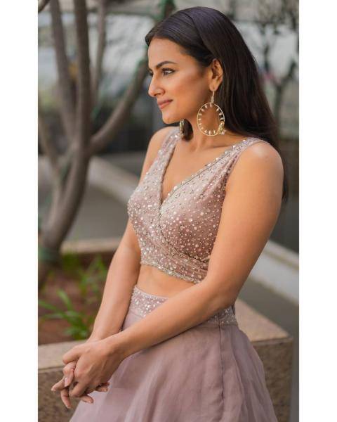 The sequined burnt lavender lehenga set has a wrap top peppered with sequins  - Fashion Models