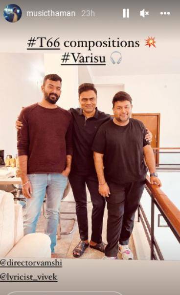 thaman s shared photo of varisu movie song composing session