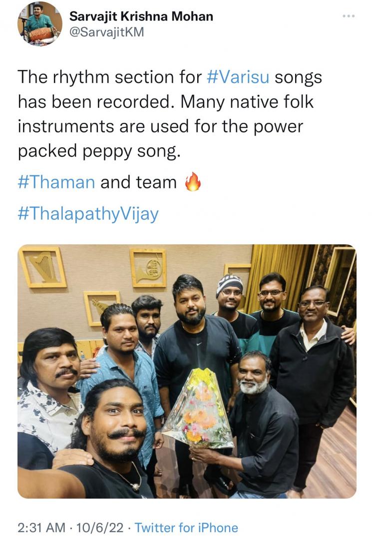 thalapathy vijay varisu movie folk song recording pictures thaman vamshi rashmika