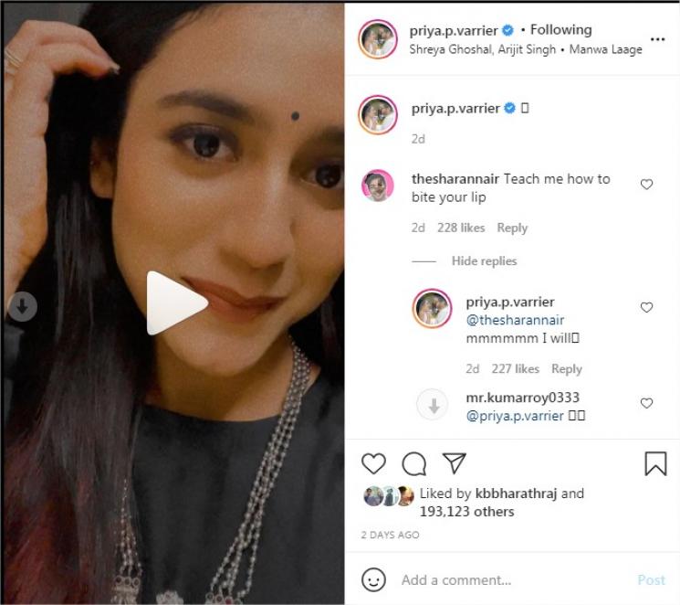priya prakash varrier instagram comment turns viral among fans