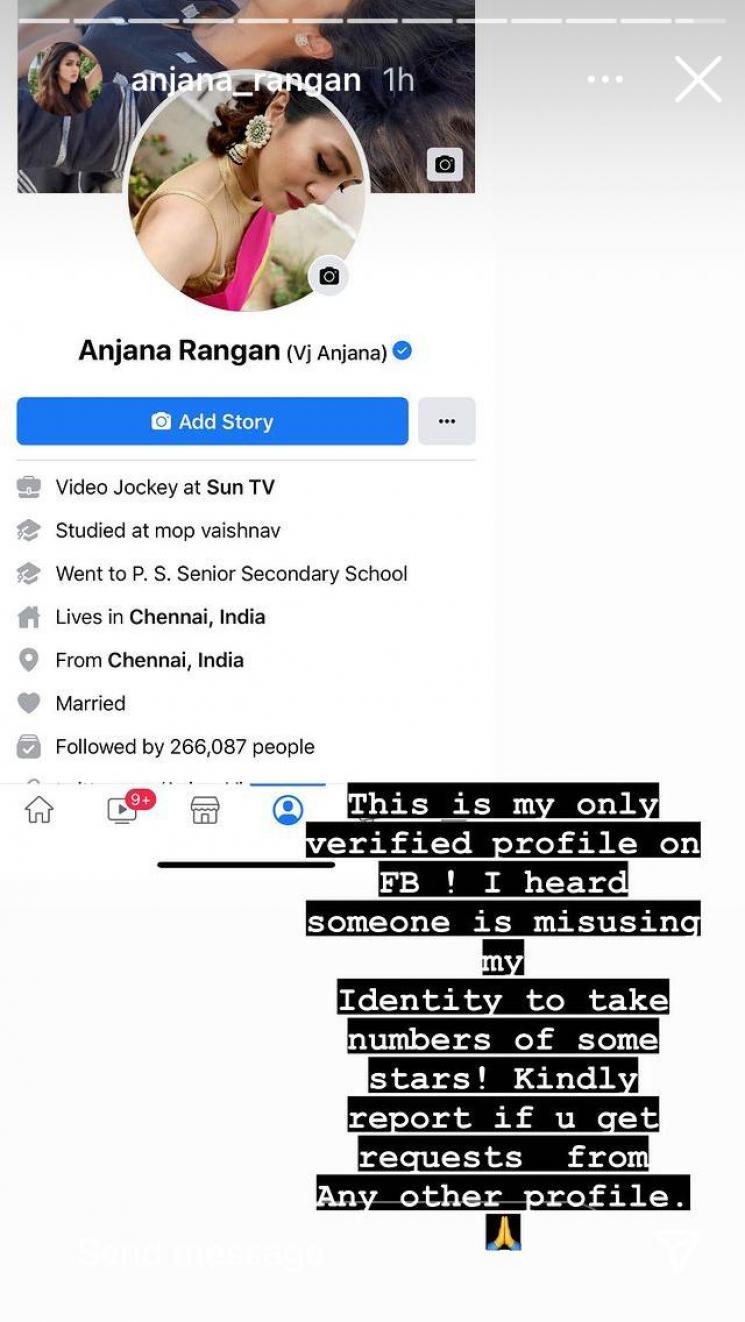vj anjana rangan clarifies about fake facebook account