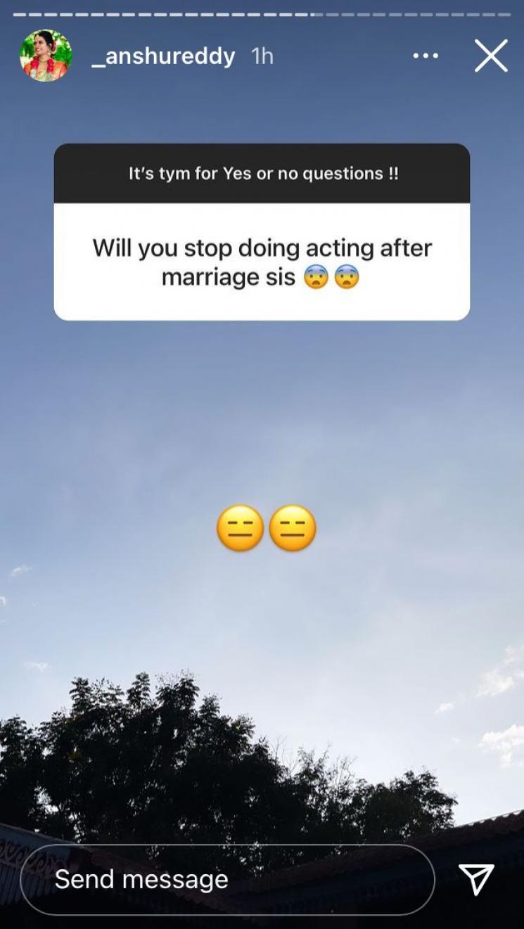 anshu reddy respond to fan questions about quitting acting marriage
