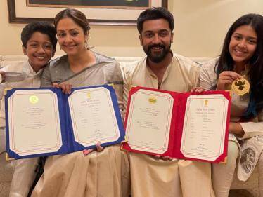Jyothika and Suriya celebrate with family after receiving their National Awards for Soorarai Pottru - Here's her statement! - Tamil Movies News
