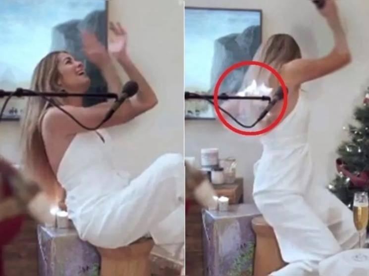 VIDEO: Singer Sofia Ellar's hair catches fire during live online performance